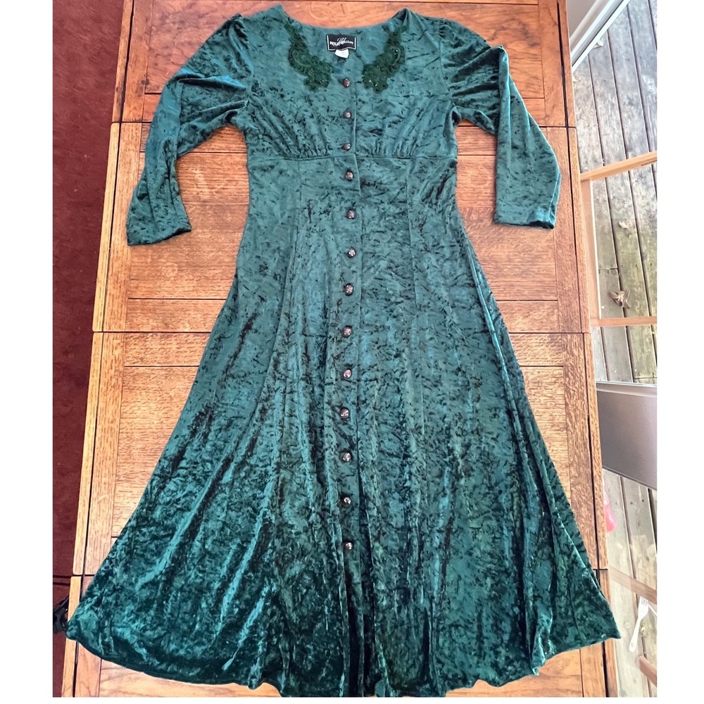 Vintage Whimsigoth green velvet dress Size 8 grunge 90s Molly Malloy dark fairy‎